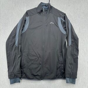 Asics Jacket Mens Medium Black Full Zip Track Performance Reflective Athletic